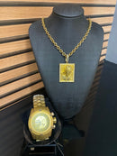 ZEUS BOLT + CORRENTE E PIGENTE BANHADO A OURO 18k