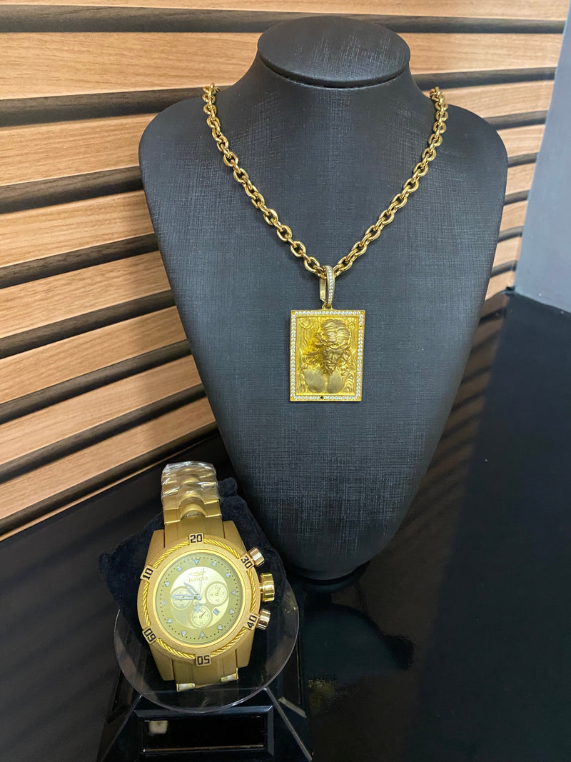 ZEUS BOLT + CORRENTE E PIGENTE BANHADO A OURO 18k