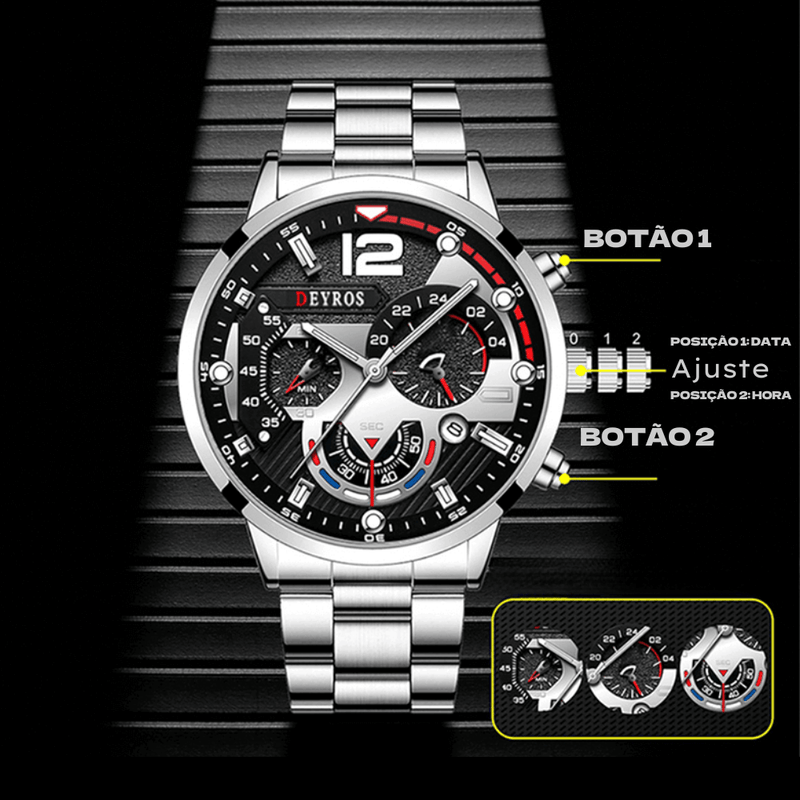 SÓ HOJE!! - Relógio de Aço Inoxidável Prata com calendário automático - Modelo PJ54115