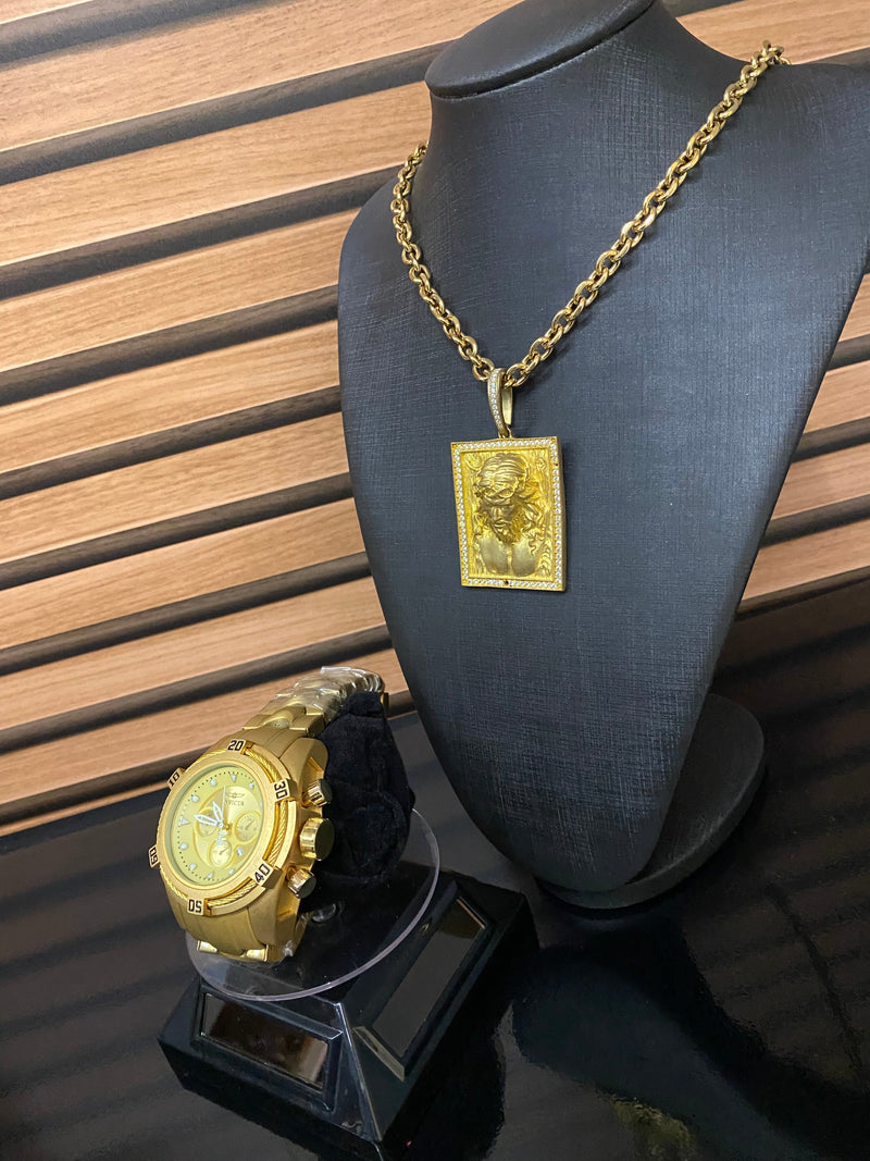 ZEUS BOLT + CORRENTE E PIGENTE BANHADO A OURO 18k