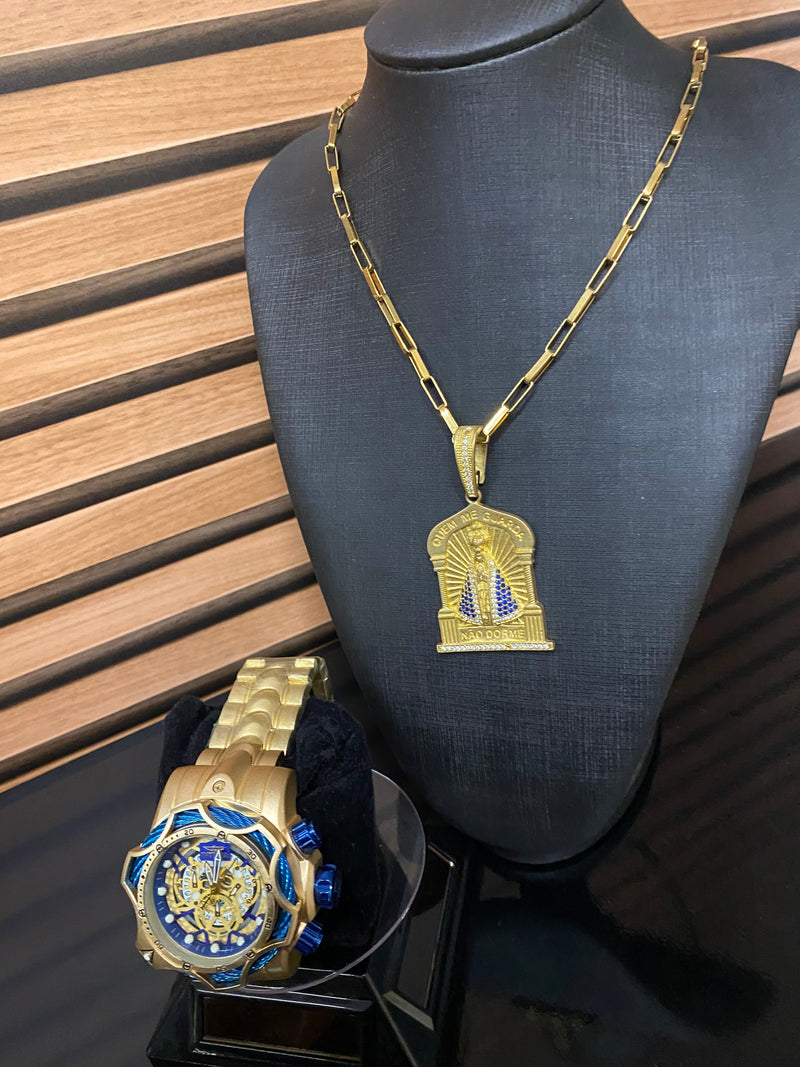 VENOM SKELETON + CORRENTE E PIGENTE BANHADA A OURO 18k