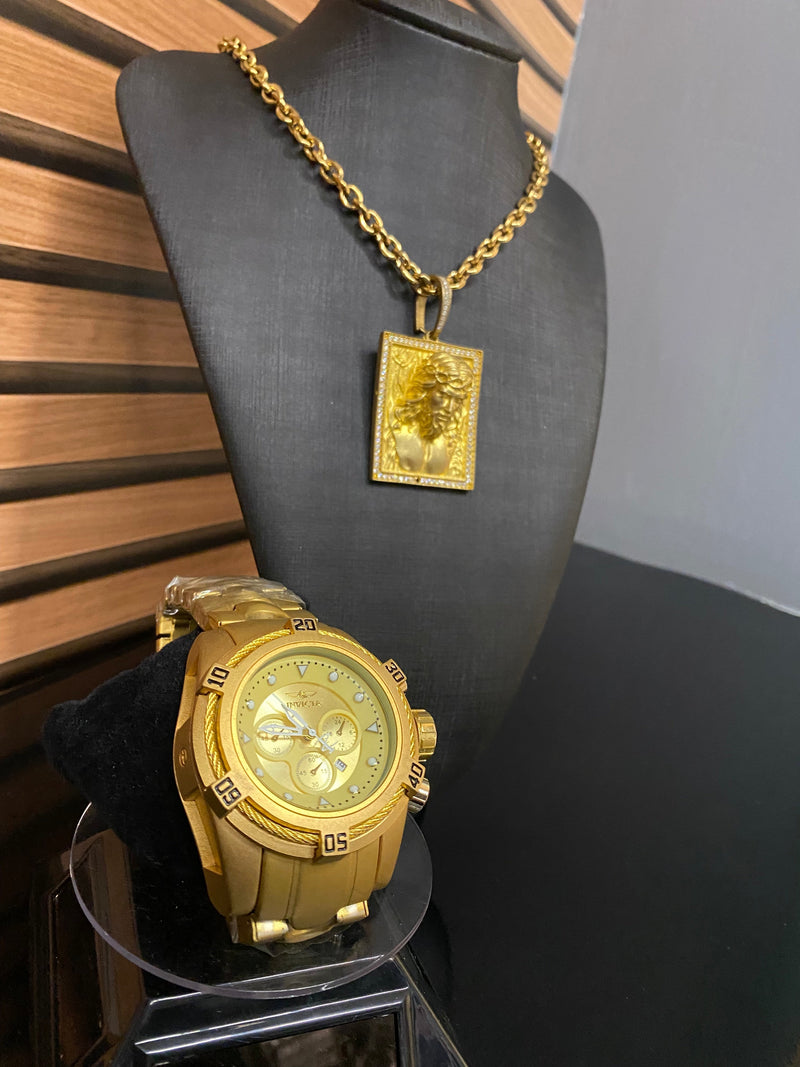 ZEUS BOLT + CORRENTE E PIGENTE BANHADO A OURO 18k