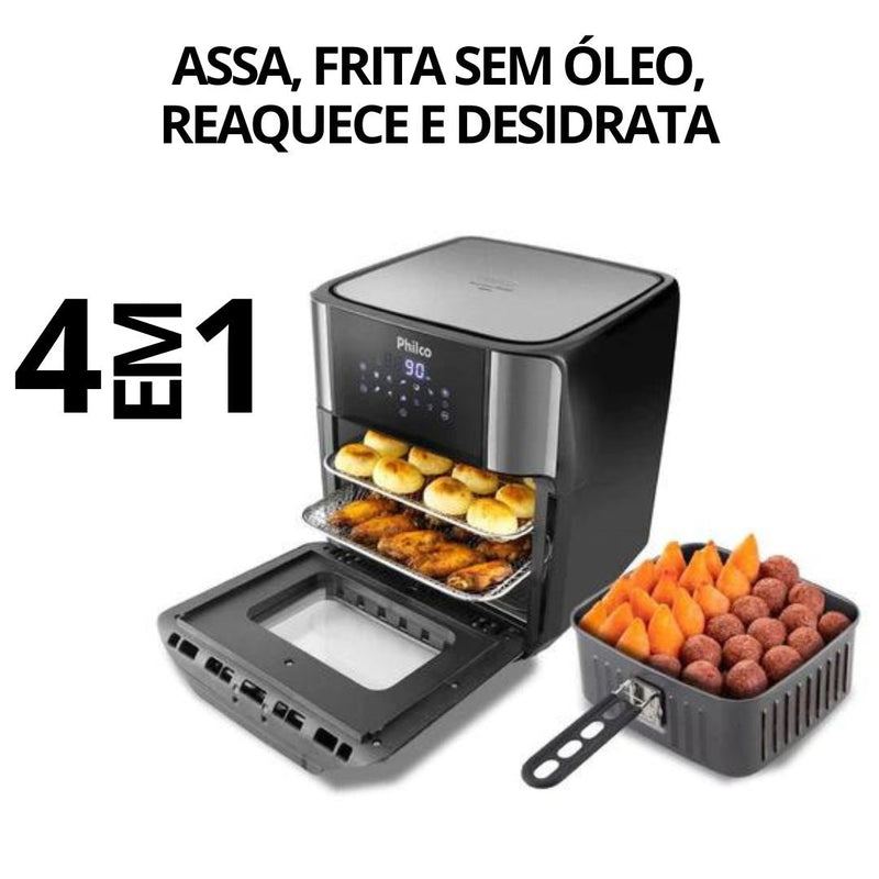 Fritadeira Air Fryer Oven Philco 12 Litros 4 em 1 Frita sem óleo, assa, desidrata e reaquece Preto BFR2100P – Bivolt