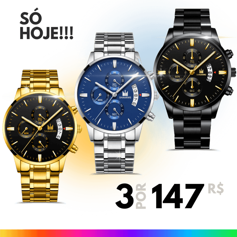 SÓ HOJE!! - COMBO 3 Relógios de Aço Masculino APENAS R$147℗