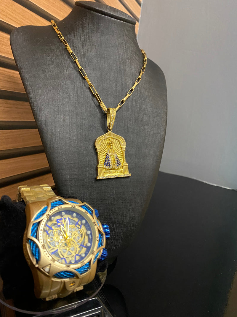 VENOM SKELETON + CORRENTE E PIGENTE BANHADA A OURO 18k