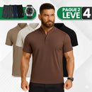 [Leve 4, Pague Só 2] Camisa Polo Casual Masculina Domirax em Seda Gelo, Poliéster e Viscose + BRINDES: 3 Bermudas e 1 Relógio