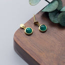 Brinco Dourado Pingente Pedra Verde