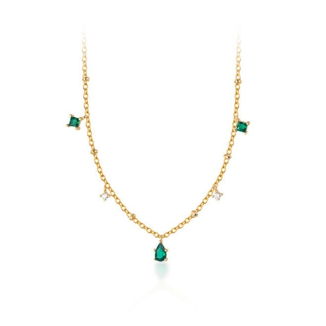 Colar Dourado com Pedras Verdes