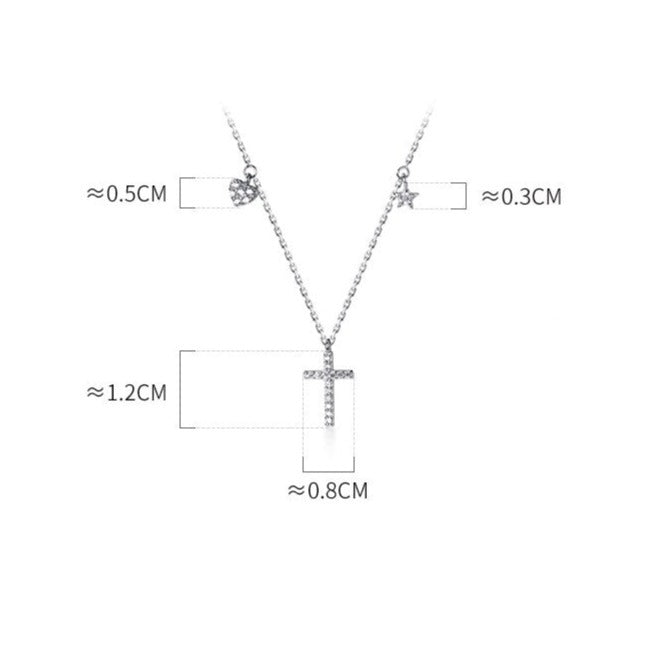 Colar de Cruz Coração e Estrela Prata