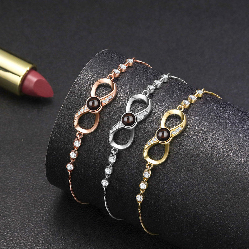 Pulseira Infinito com Zircônias Personalizável Feminina Prata 925