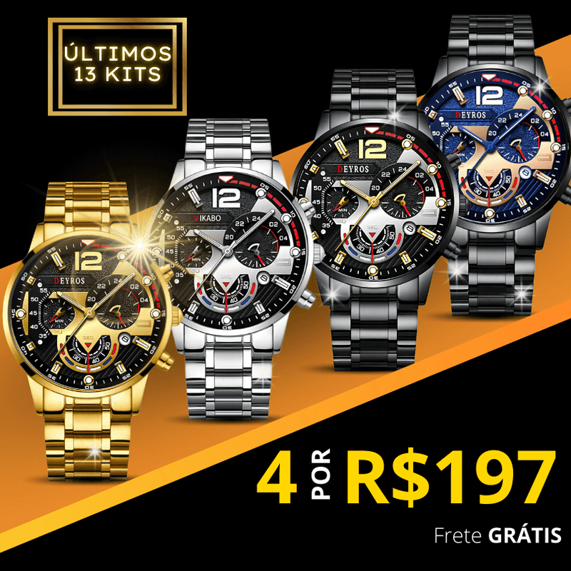 SÓ HOJE! - KIT 4 Relógios de Aço Masculino™ APENAS R$197