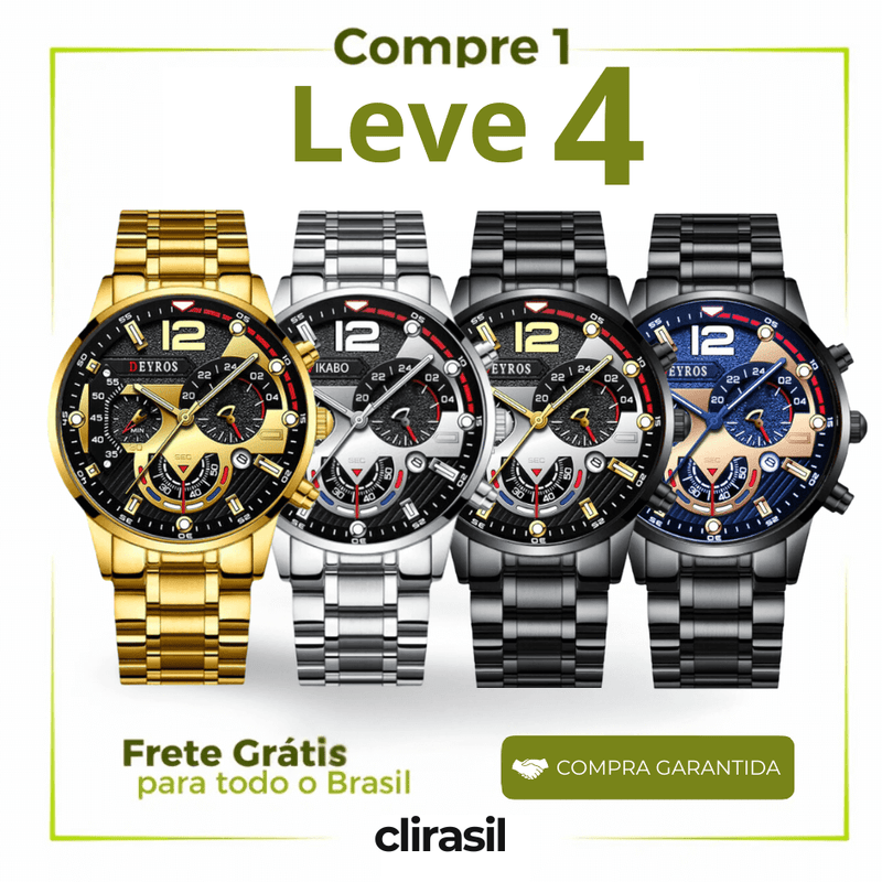 COMPRE 1 E LEVE 4 - KIT 4 Relógios de Aço Masculino™ APENAS R$197