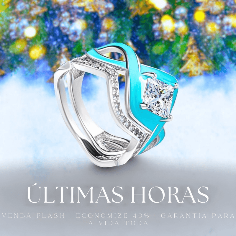 Anel Ondas do Mar: Conjunto de anel de 2 peças - prata esterlina S925 - Luxo e Exclusividade em suas mãos