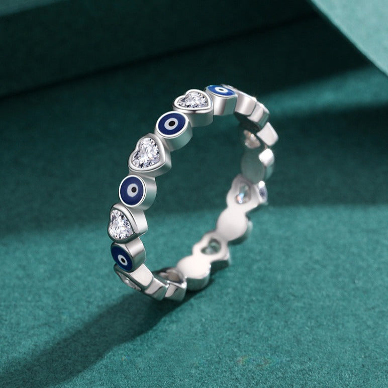 Anel Olho Grego e Coração Prata