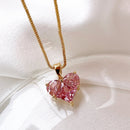 Colar Dourado Pingente Coração Rosa