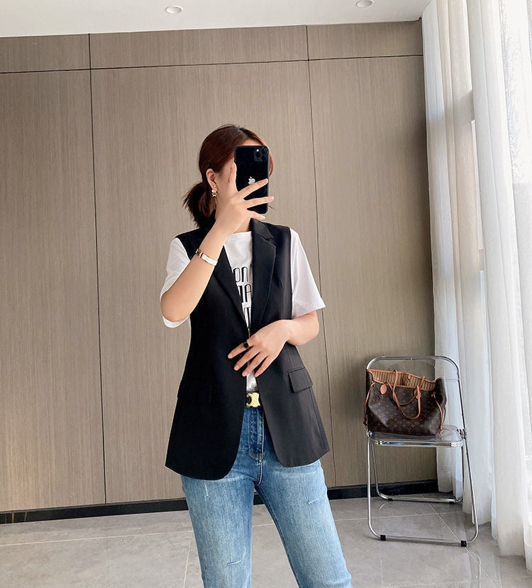 Blazer de Lapela Sophia™ - O Blazer Sem Mangas: Elegância e Estilo em Cada Detalhe!