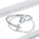 Anel Ajustável Cruz e Coração de Opala Prata