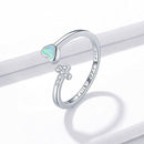 Anel Ajustável Cruz e Coração de Opala Prata