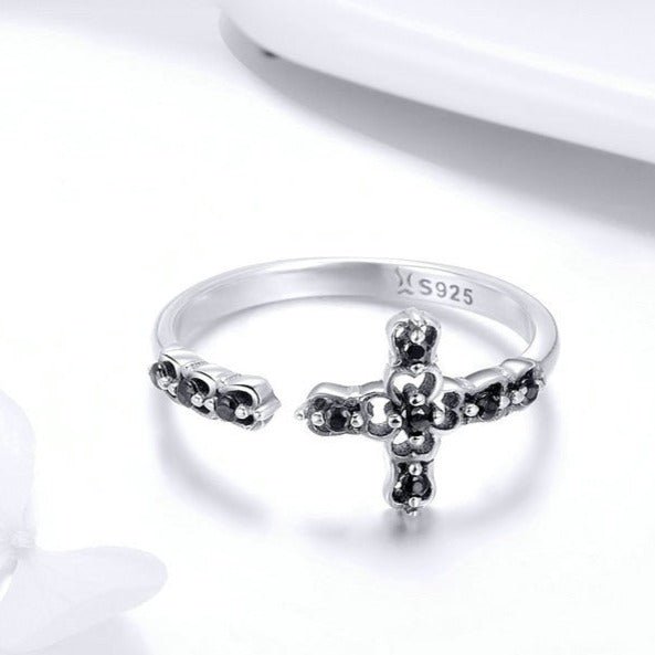 Anel Ajustável Cruz Prata