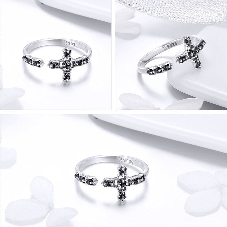 Anel Ajustável Cruz Prata