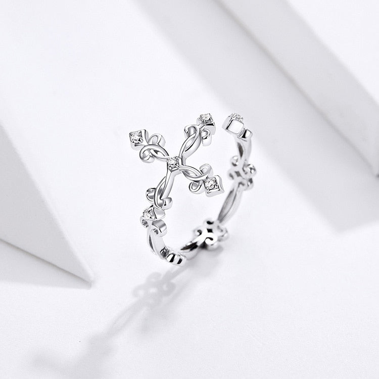 Anel Ajustável Cruz Vintage Prata