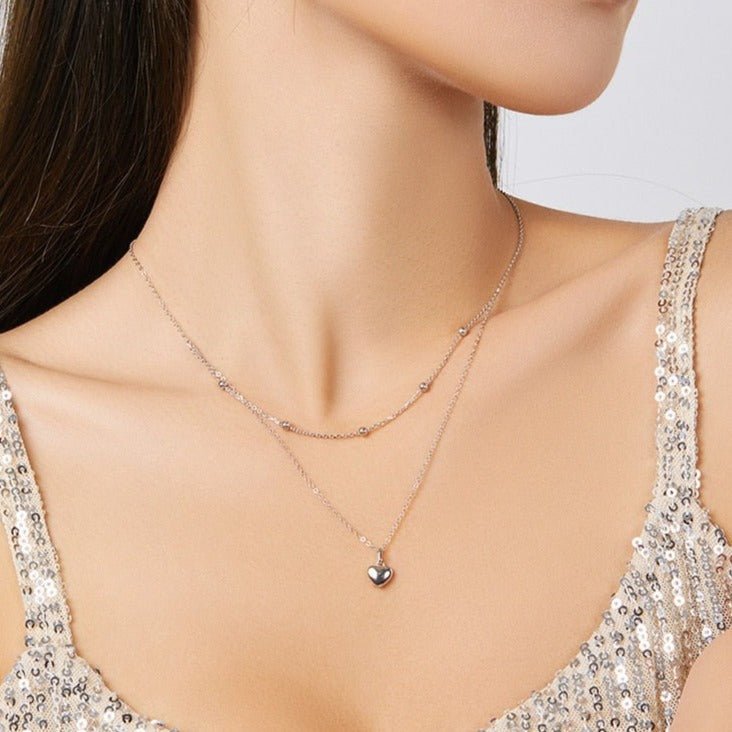 Colar Prata Duplo Coração em Prata 925