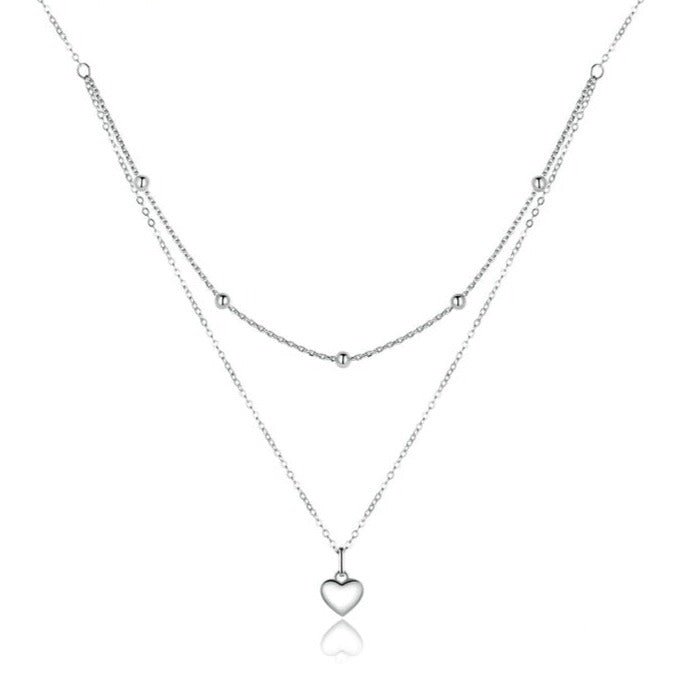 Colar Prata Duplo Coração em Prata 925