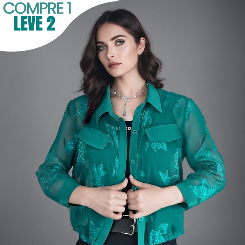 (Promoção Compre 1 Leve 2)Camisa Chiara™ Estilo Sobretudo em Chiffon com Design Floral / Máxima Leveza, Proteção Solar e Estilo para Montar Seus Looks!