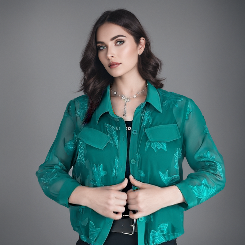 (Promoção Compre 1 Leve 2)Camisa Chiara™ Estilo Sobretudo em Chiffon com Design Floral / Máxima Leveza, Proteção Solar e Estilo para Montar Seus Looks!