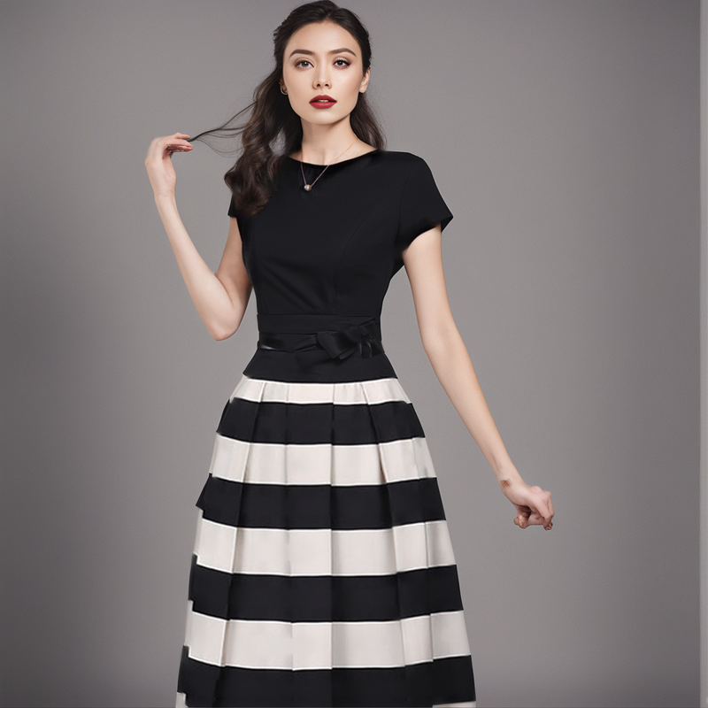 Conjunto Beleza Pura™: Saia com Listras Notáveis e Blusa Elegante!